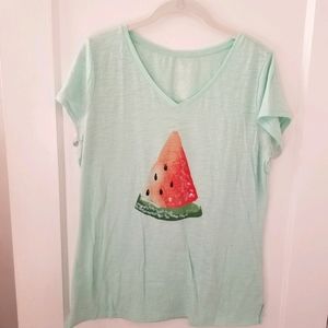 Watermelon V Neck Tee Shirt with Sequins